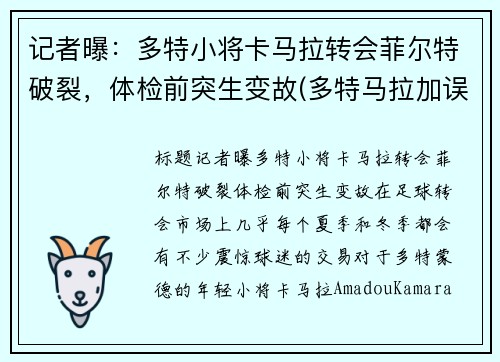 记者曝：多特小将卡马拉转会菲尔特破裂，体检前突生变故(多特马拉加误判)