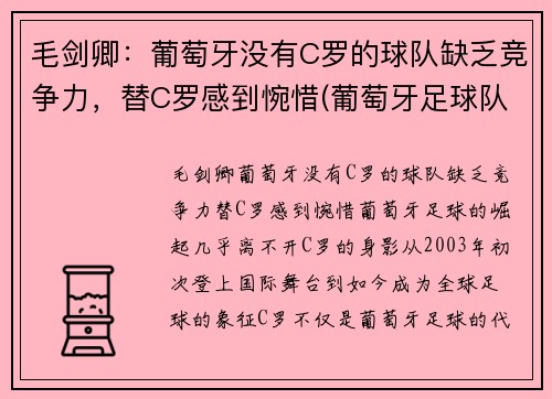 毛剑卿：葡萄牙没有C罗的球队缺乏竞争力，替C罗感到惋惜(葡萄牙足球队队长c罗)